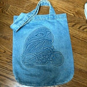 Handmade denim tote bag - Biker eagle tote